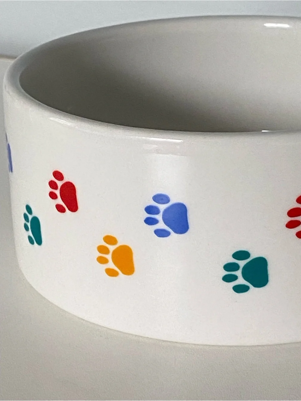Spot Brand Dog Bowl White With Colorful Paw Prints Ceramic Pet 5” Cat Dish EUC